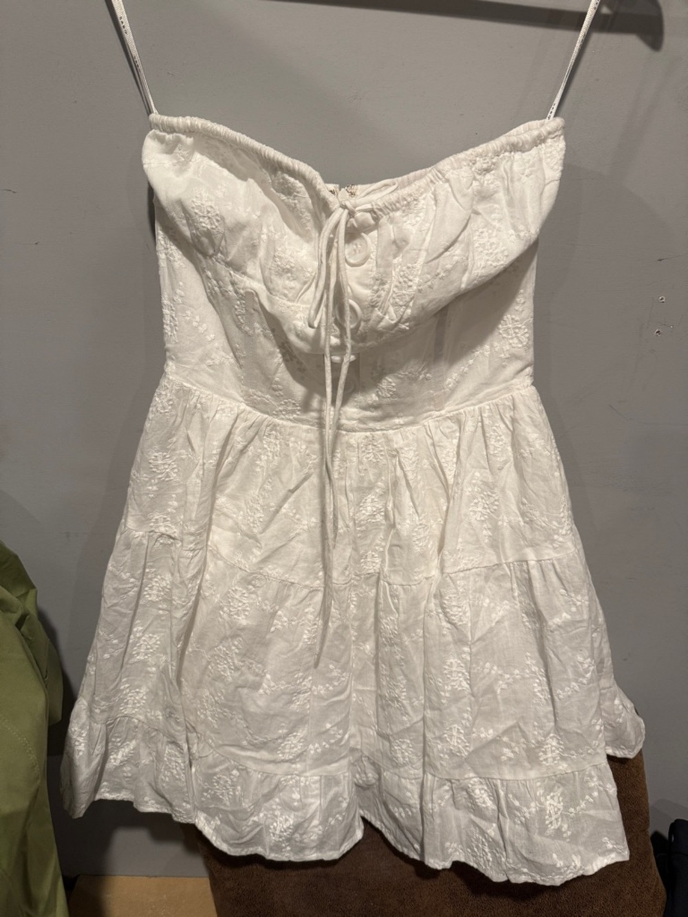Sabo White Strapless Embroidered Dress